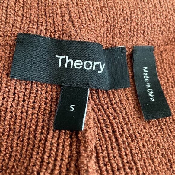 Theory Boucle Knit Cotton Poly Blend Hi Waist Wide Leg Pant Rust Caramel S NWOT - Picture 9 of 9